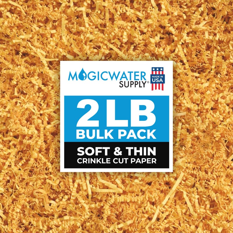 MagicWater Supply Soft & Thin Crinkle Cut Paper - 2 LB - Yellow - Paper Shred Filler for Gift Wrapping, Basket Filling, Birthdays, Weddings, Anniversaries, Valentines Day, and other occasions - Image 1
